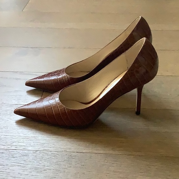 Love Chestnut Croc Embossed Pointed Toe Pump - Picture 5 of 8